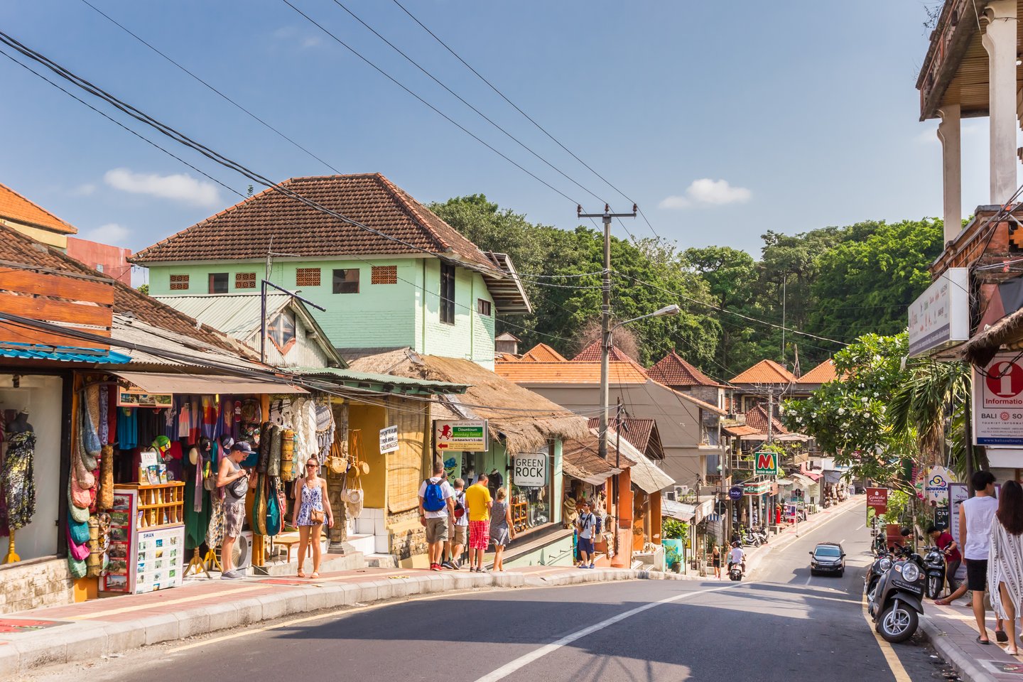People walking down the street in central Ubud, Bali
