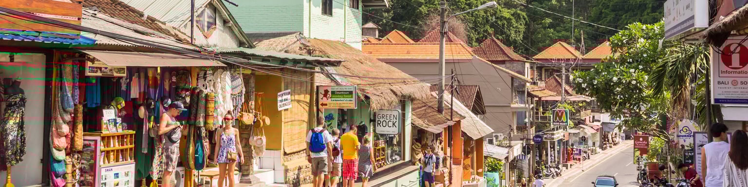 People walking down the street in central Ubud, Bali