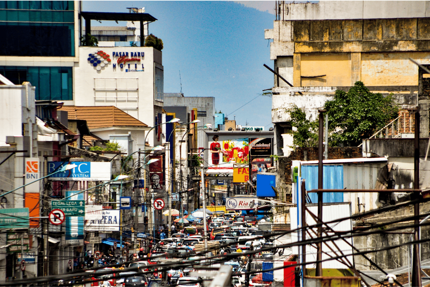 People and traffic in Bandung, Indonesia