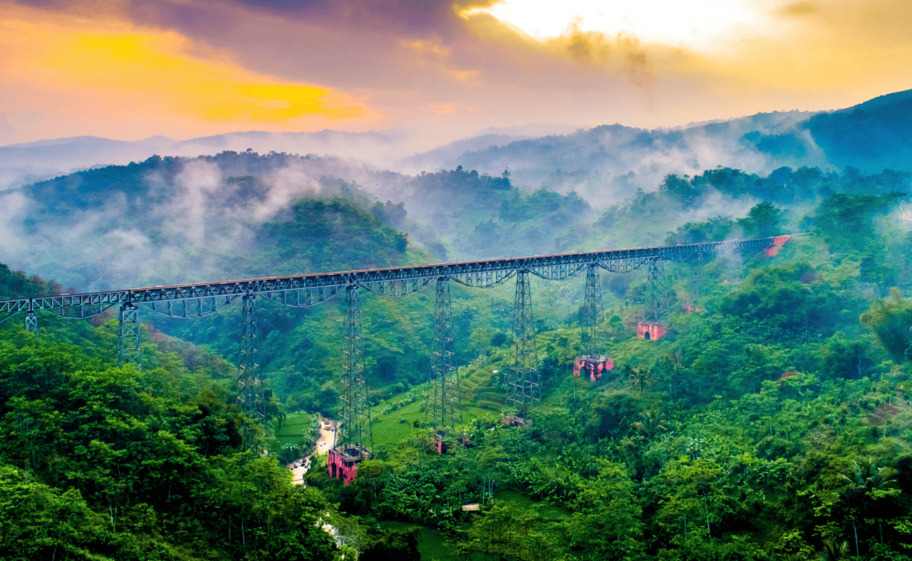 Aerial View of Parallel Cikubang Train Bridge and Car Bridge Bandung Indonesia