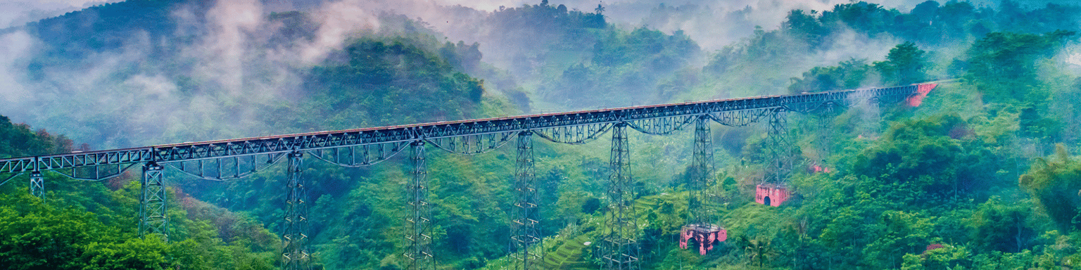 Aerial View of Parallel Cikubang Train Bridge and Car Bridge Bandung Indonesia