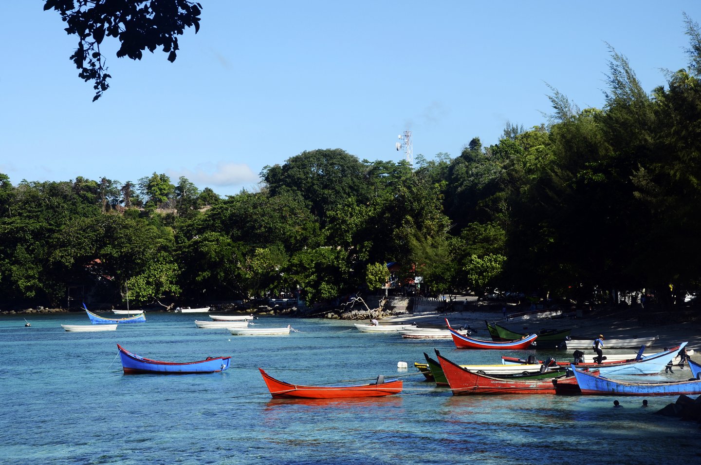 Colourful boats docked at Weh Island, Indonesia