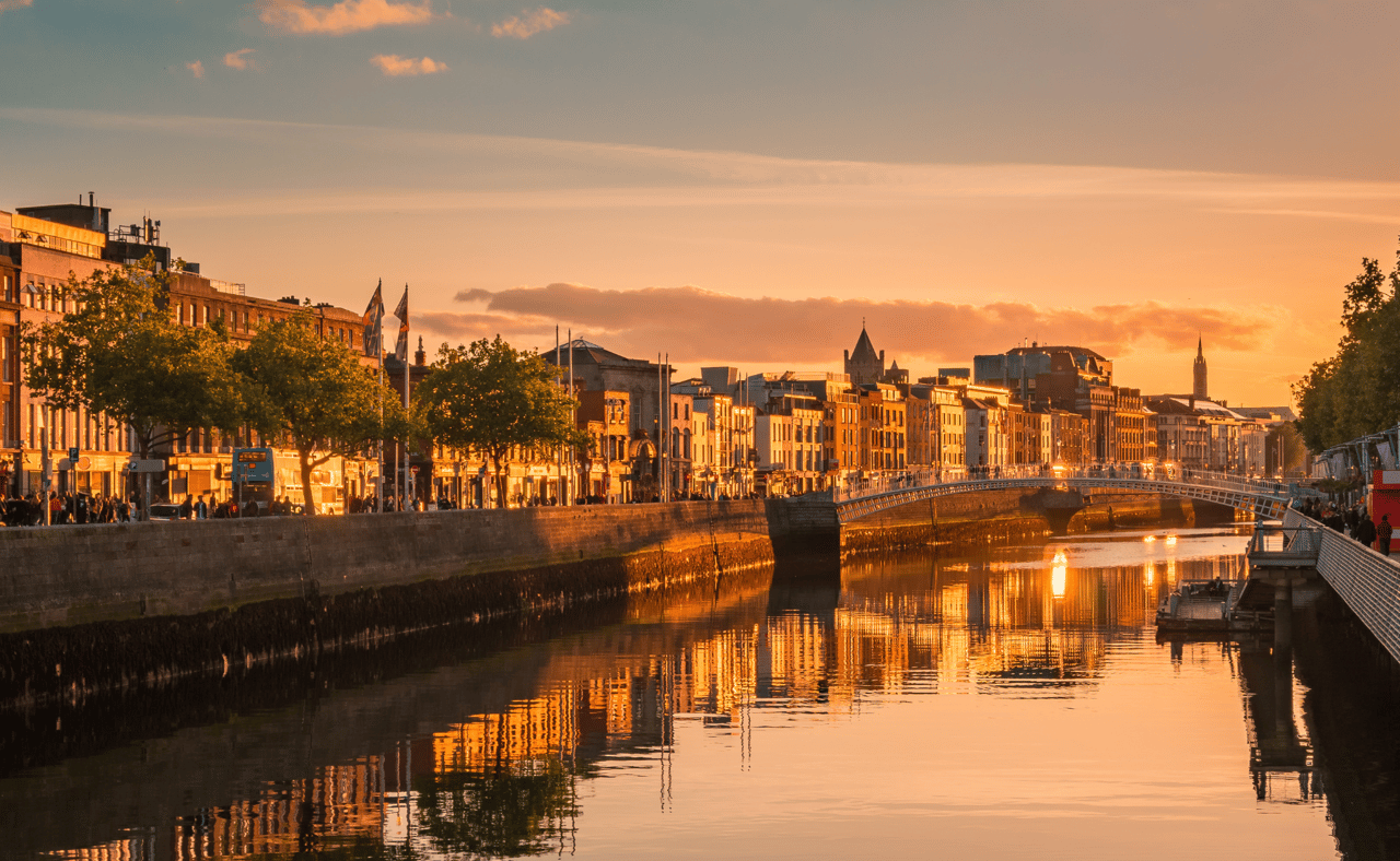 Dublin city centre at sunset