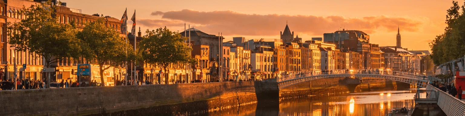 Dublin city centre at sunset