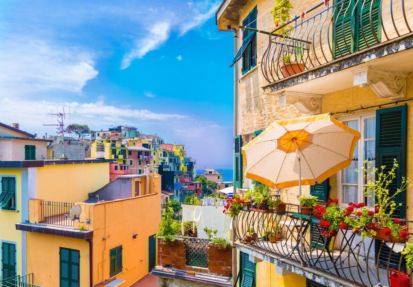 Colourful buildings in Corniglia in the Cinque Terre National Park