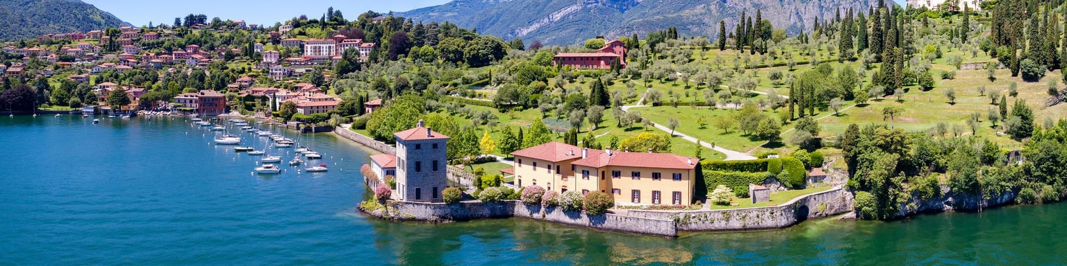 An aerial view of the park and Villa Serbelloni in Bellagio, Lake Como