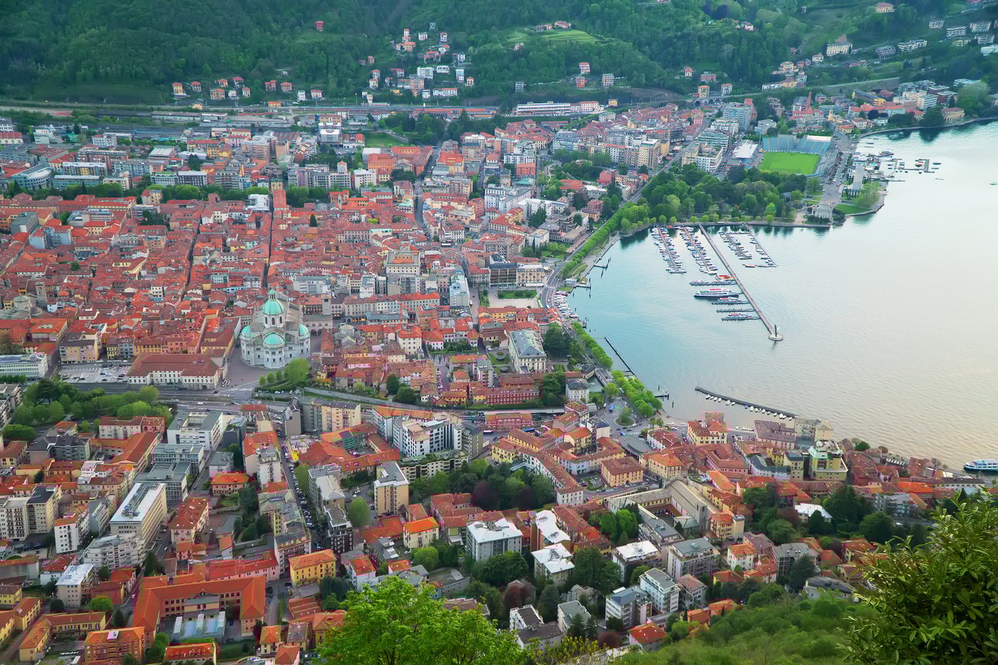 Beautiful view of Como town from Brunate mountain in Italy