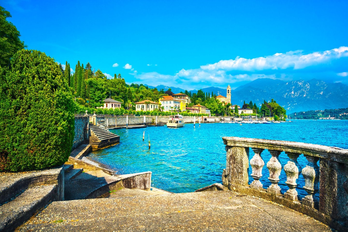The path along the water in the town of Tramezzo, Italy