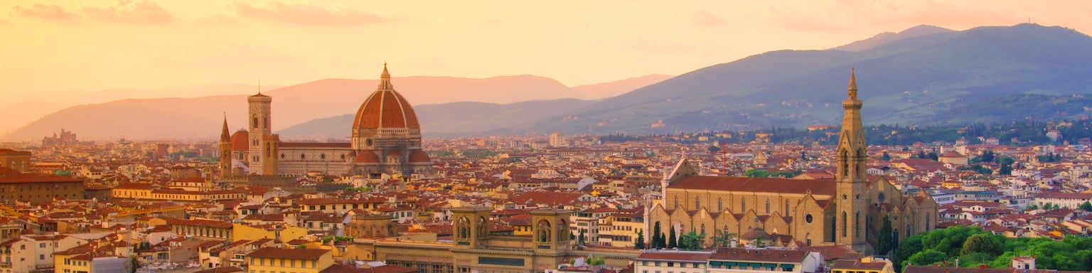 Looking down on Florence's old town at sunset