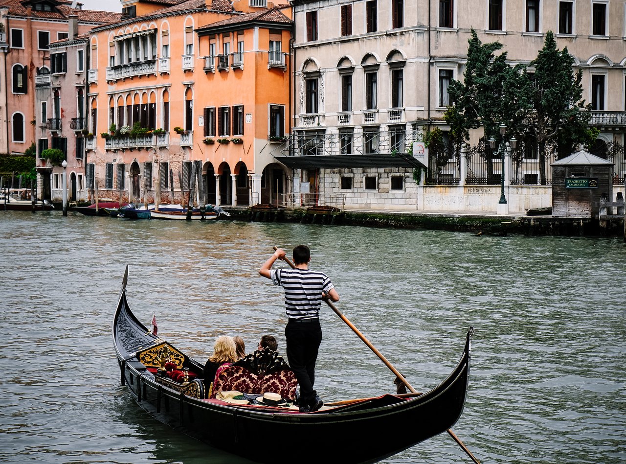 Gondola in a canal in Venice