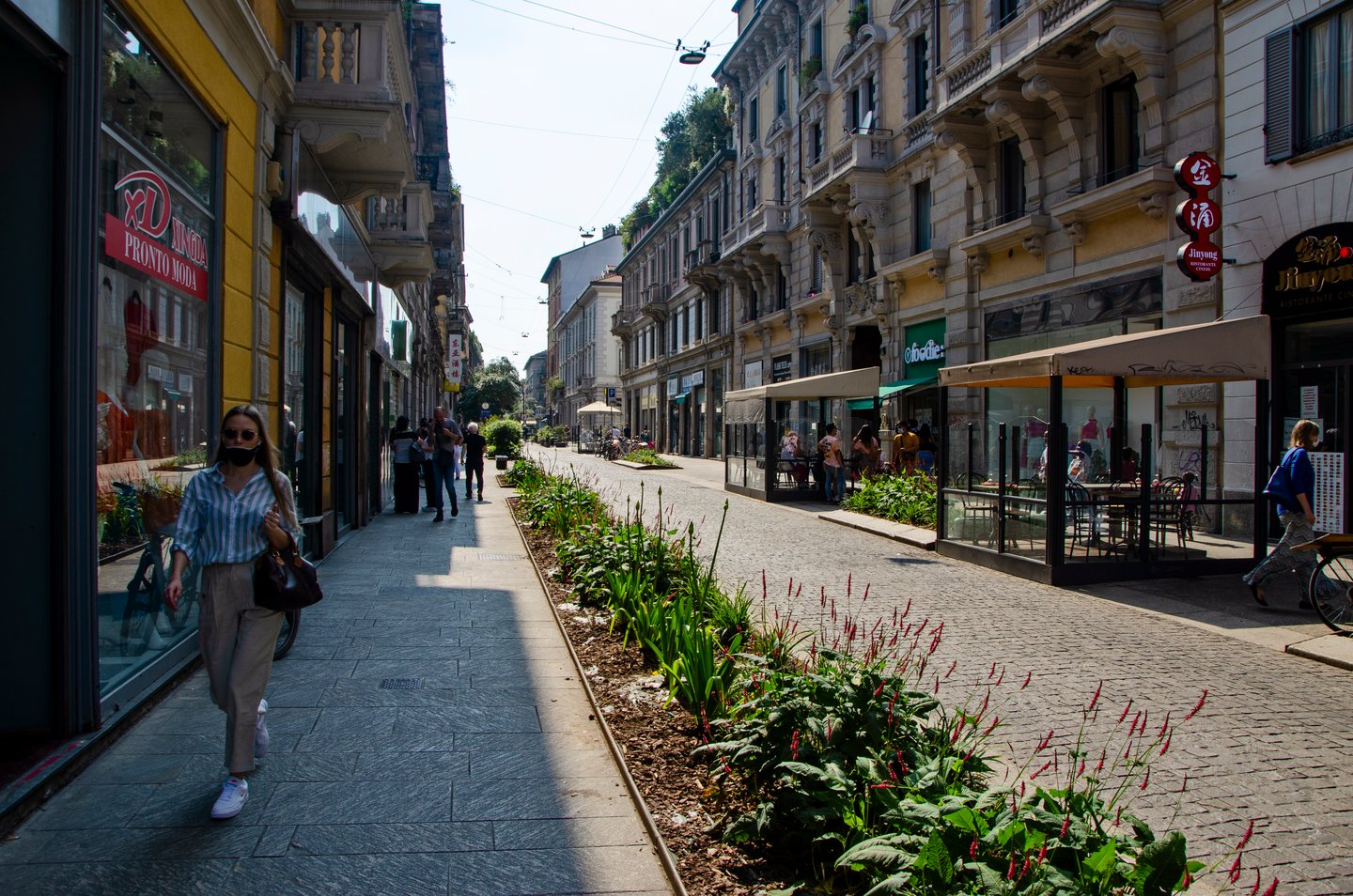 A pedestrian street in Chinatown, Milan