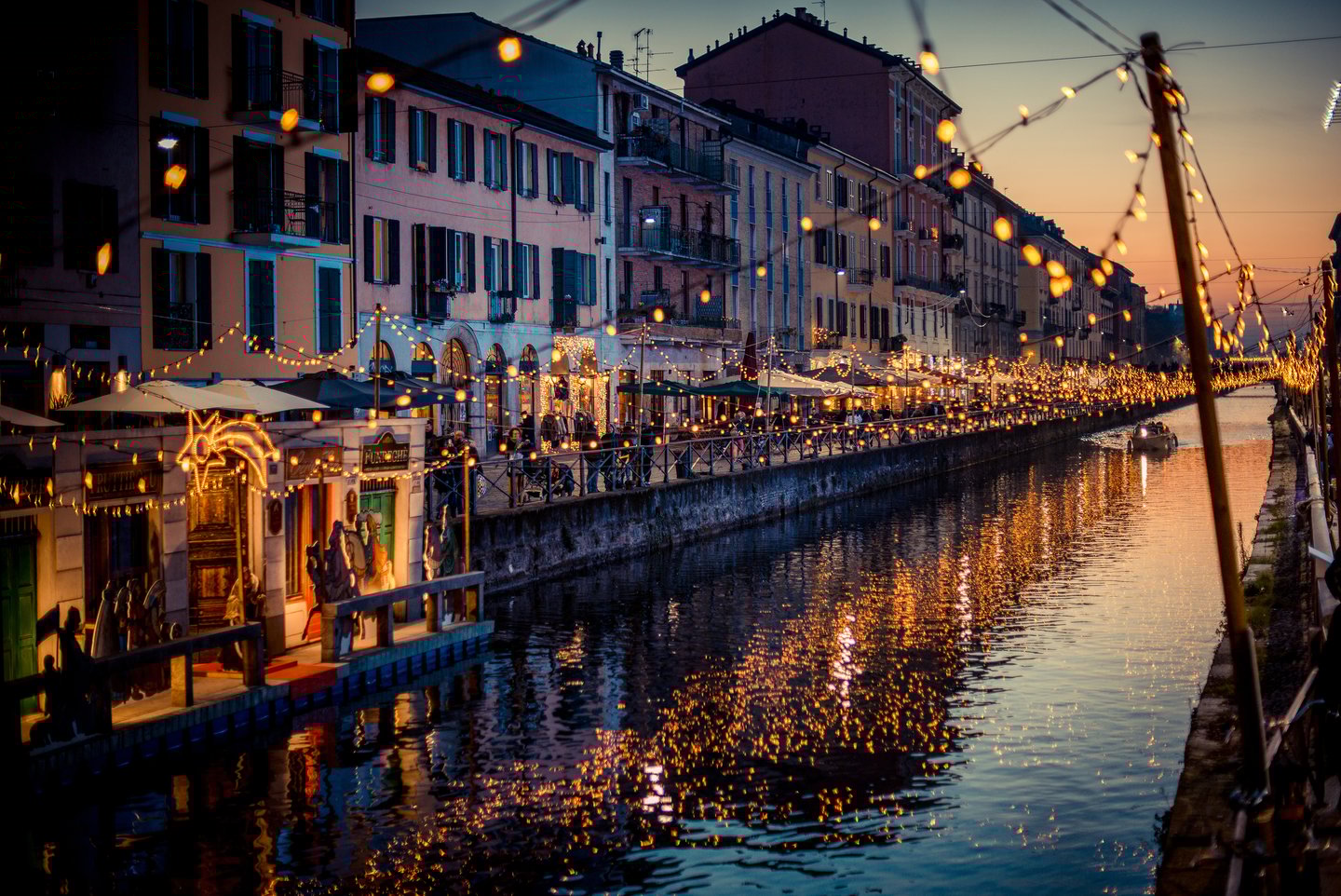 Christmas lights in the Naviglio district in Milan.