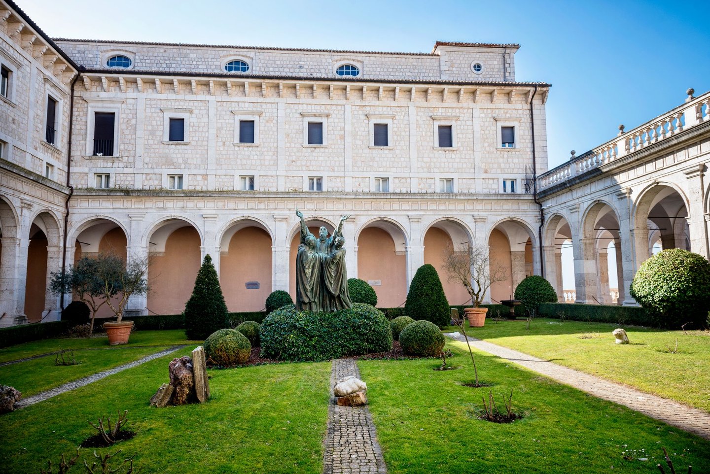An internal garden at the Montecassino Abbey in Italy