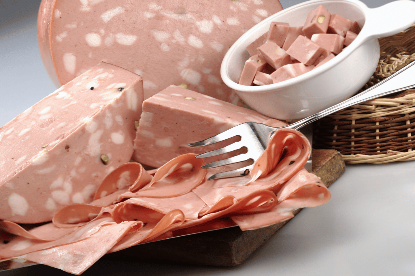 Mortadella on a board