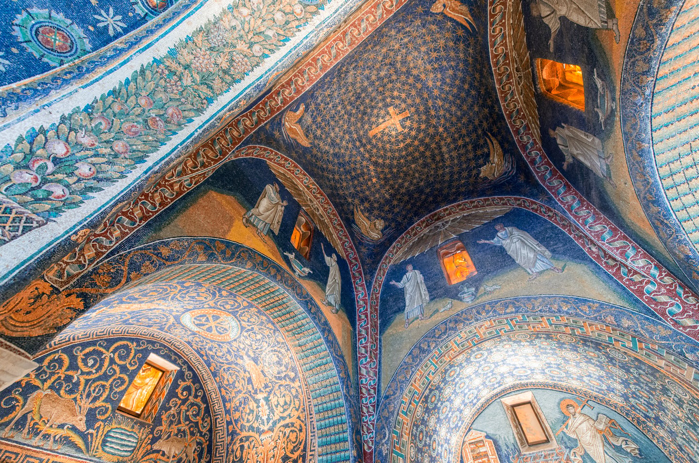 The ceiling mosaic in the Galla Placidia Mausoleum in Ravenna, Italy