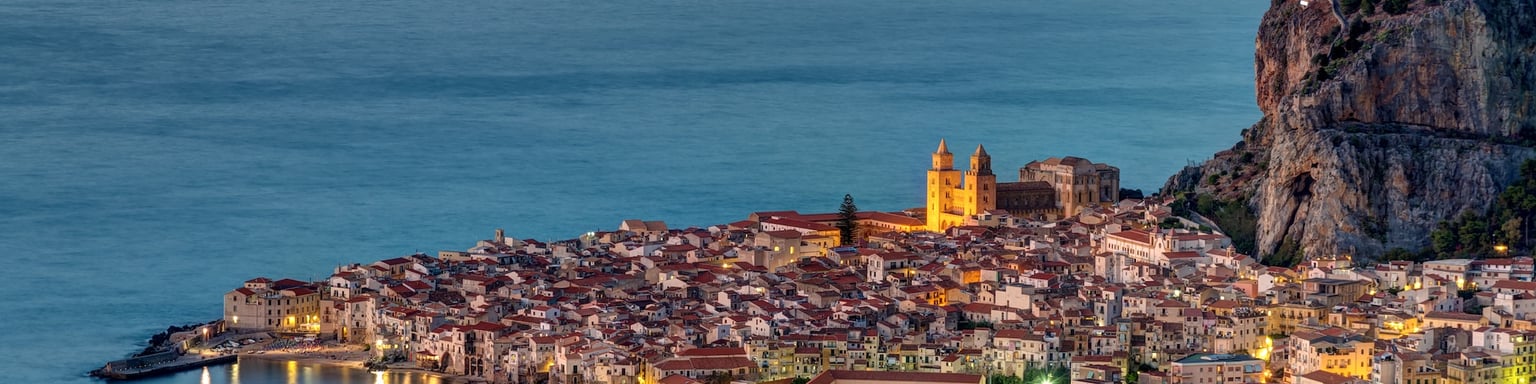 An aerial view of Cefalu at dawn