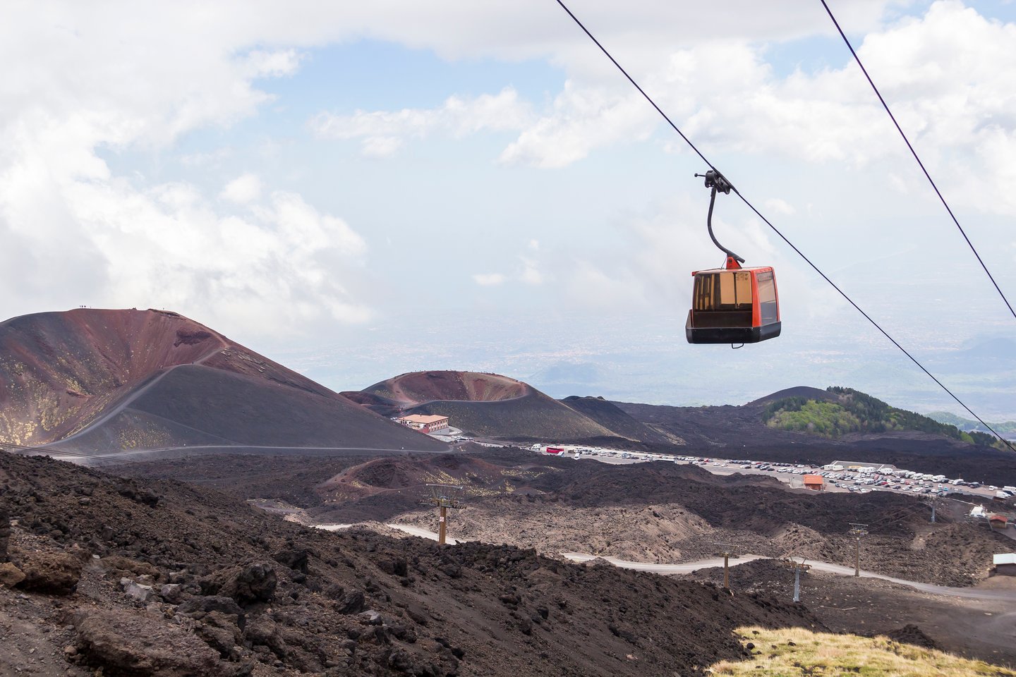 A cable car heading up Mount Etna