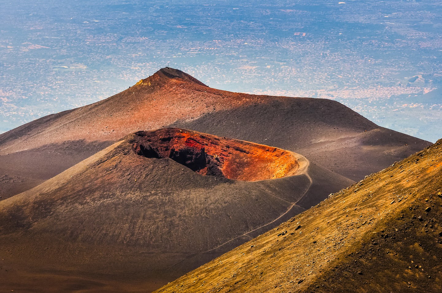 The colourful crater of Mount Etna in Sicily.