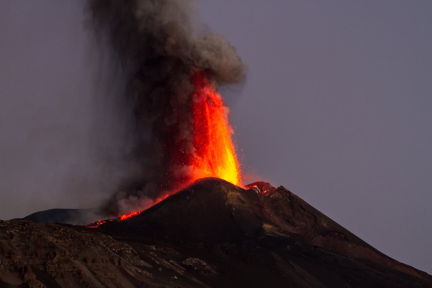 Mount Etna eruption and lava flow