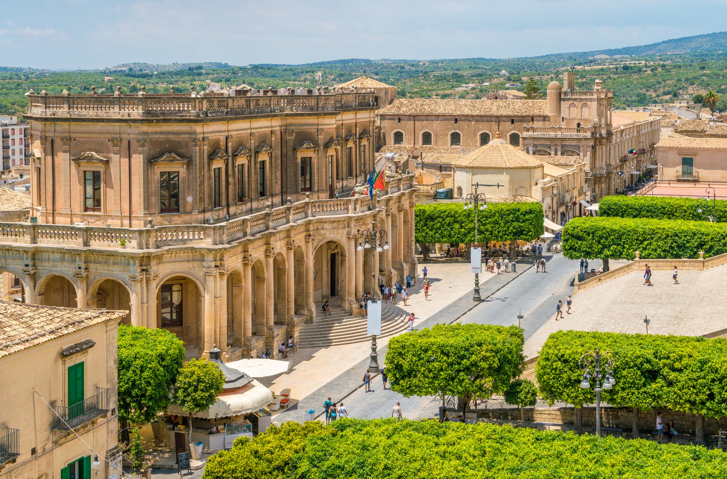 Panoramic view of Noto, with the Palazzo Ducezio and the Church of San Carlo visible