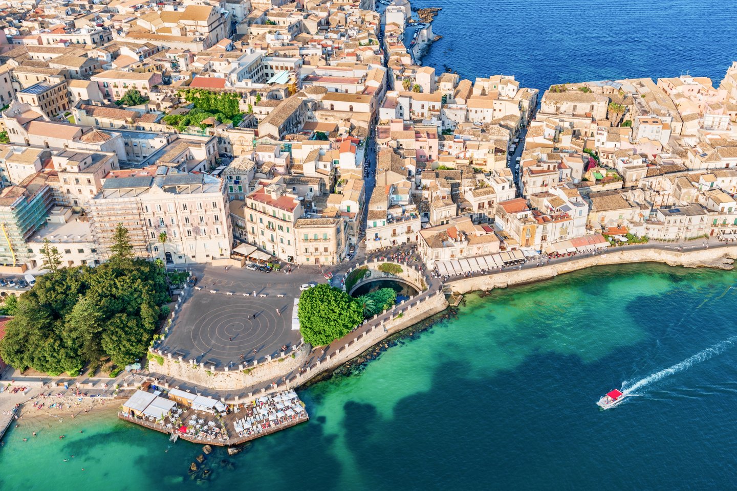 An aerial view of Ortigia Island in Sicily