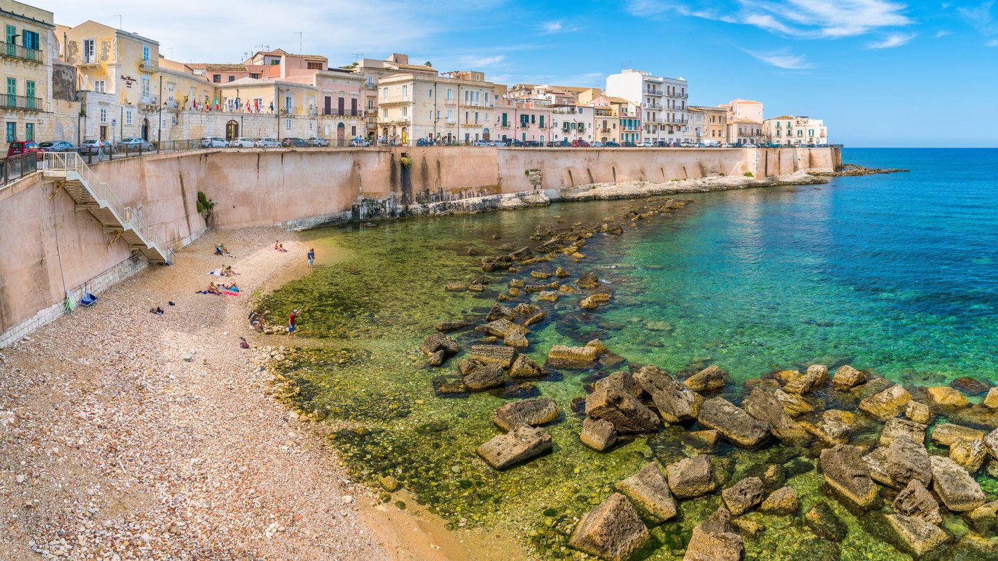 Siracusa waterfront in Ortigia on a sunny summer day