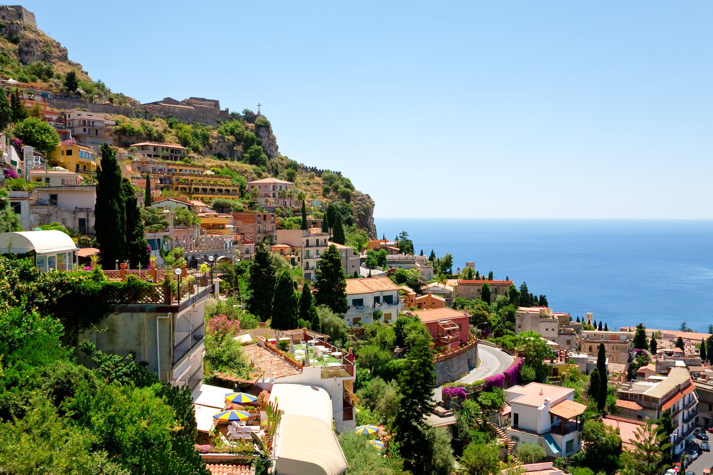 The hillside of Taormina, Sicily with the sea in the background