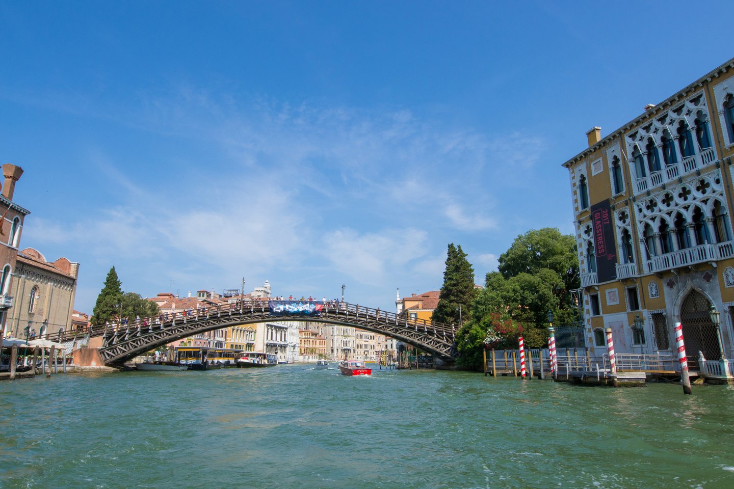 The Ponte dell'Accademia crossing over the Grand Canal in Venice, Italy.
