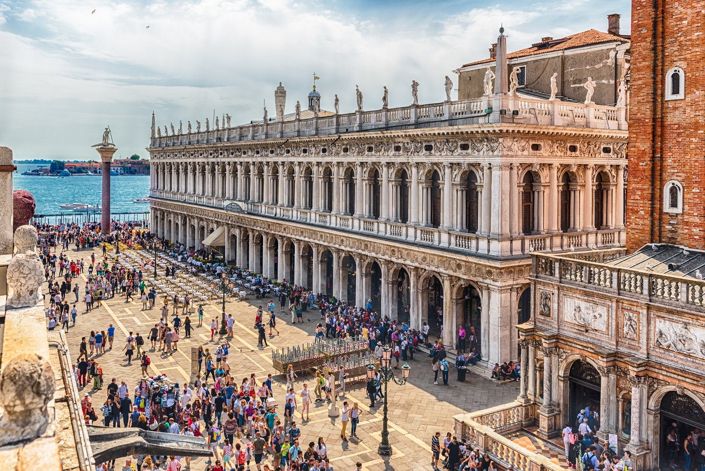 An aerial view of the famous St Mark's Square in Venice