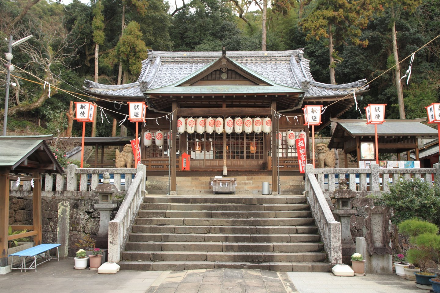 Prayer hall of Yasaka shrine in Nagasaki, Japan