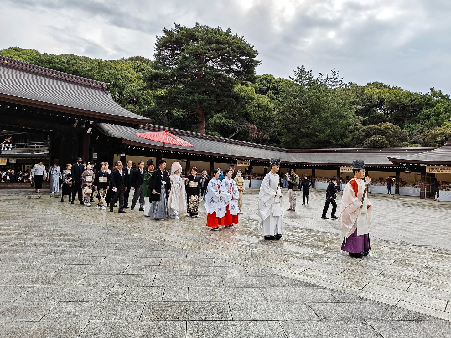 A traditional Shinto wedding at Meiji Jingu shrine in Tokyo, Japan.