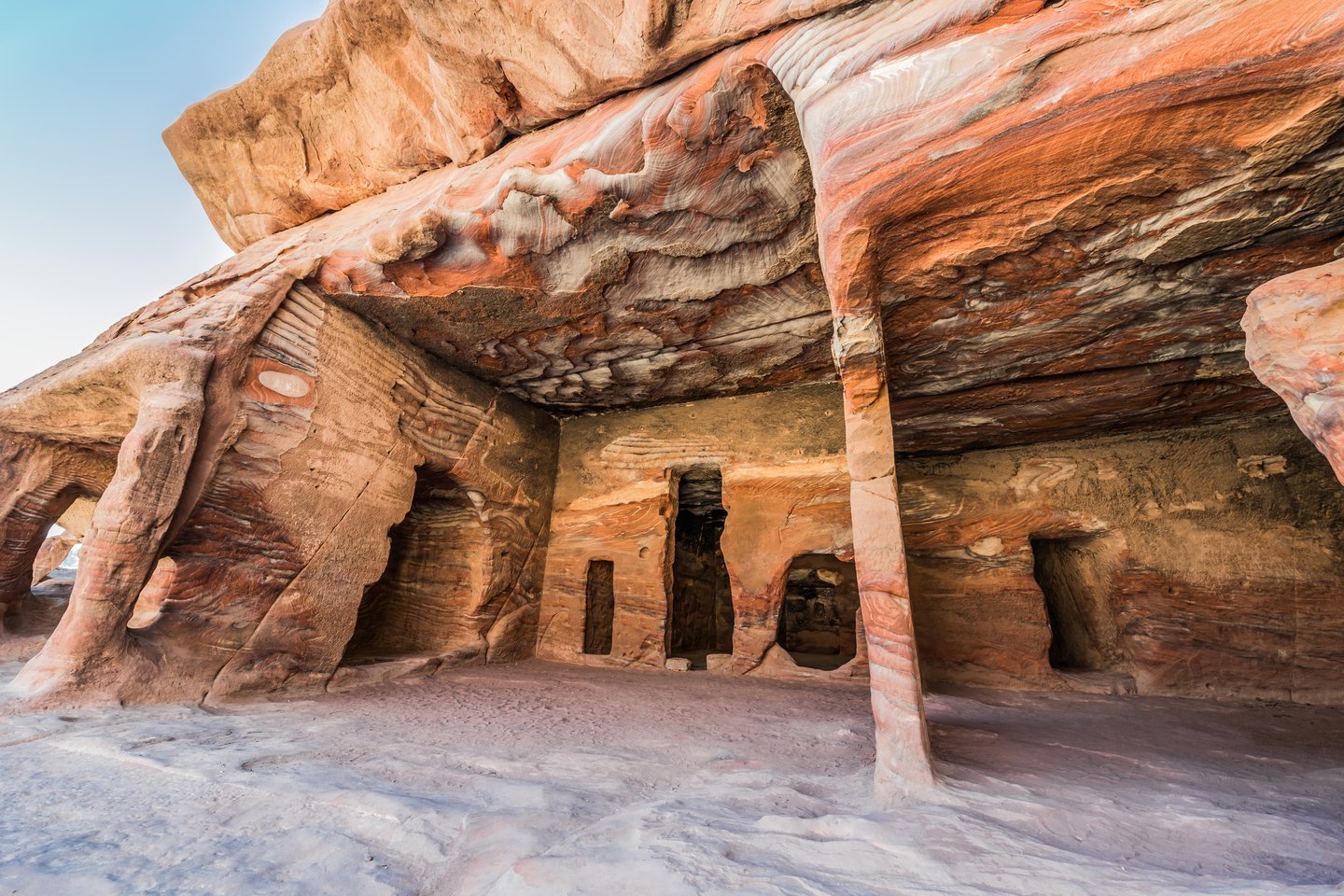 Rocks caves in Nabatean City in Petra, Jordan