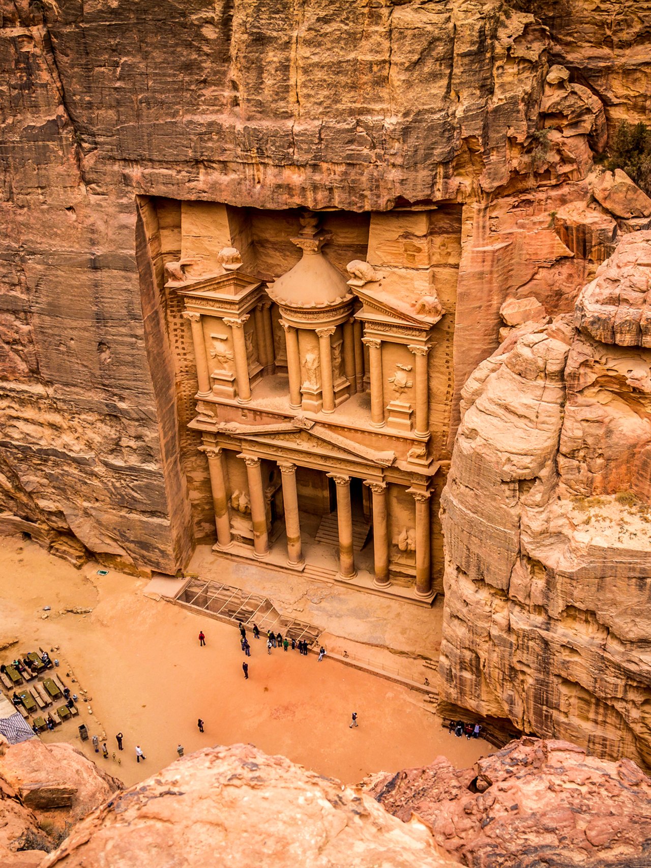 Looking down at the Treasury in Petra, Jordan
