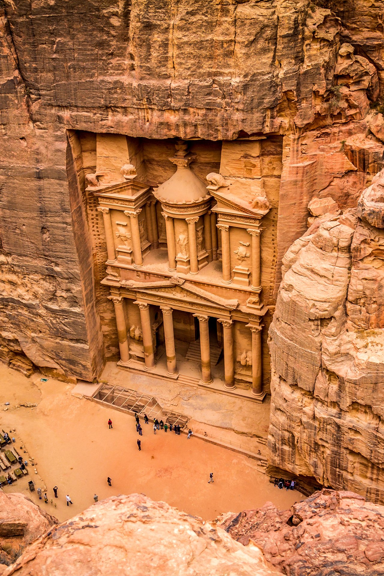 Looking down at the Treasury in Petra, Jordan