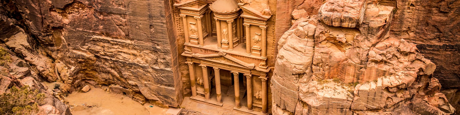 Looking down at the Treasury in Petra, Jordan