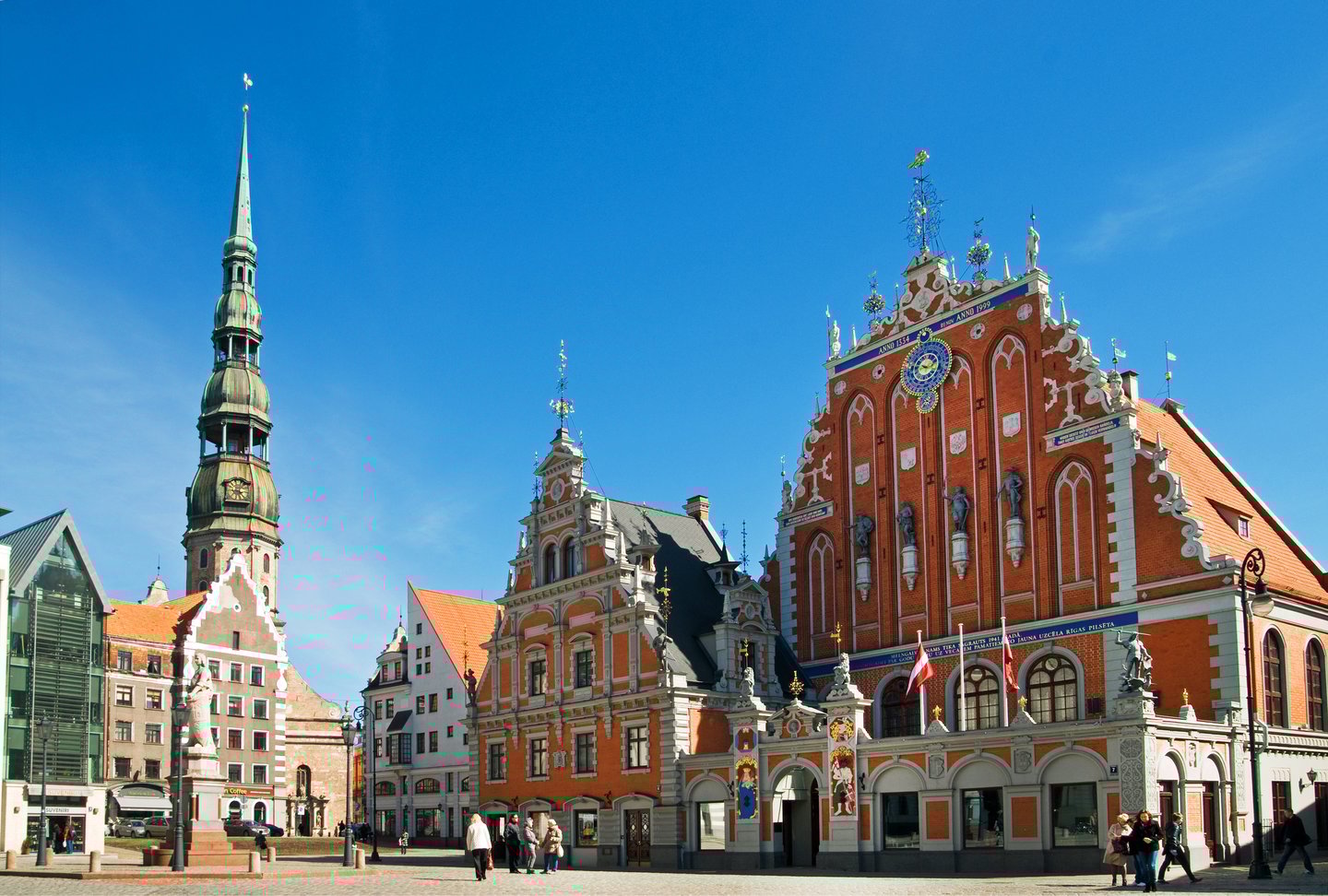 The House of the Blackheads and historic buildings on the square in Riga, Latvia
