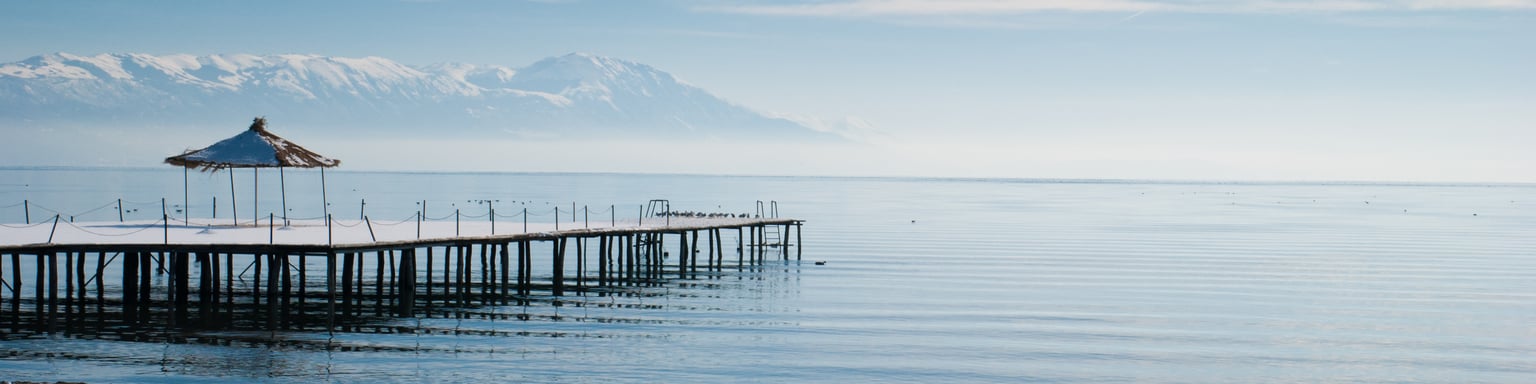 Snow on the shores on Lake Orid in winter