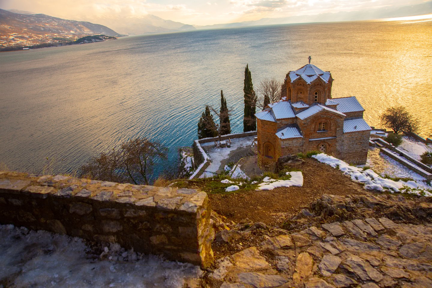 Old Church of St. Jovan Kaneo on Lake Ohrid in winter