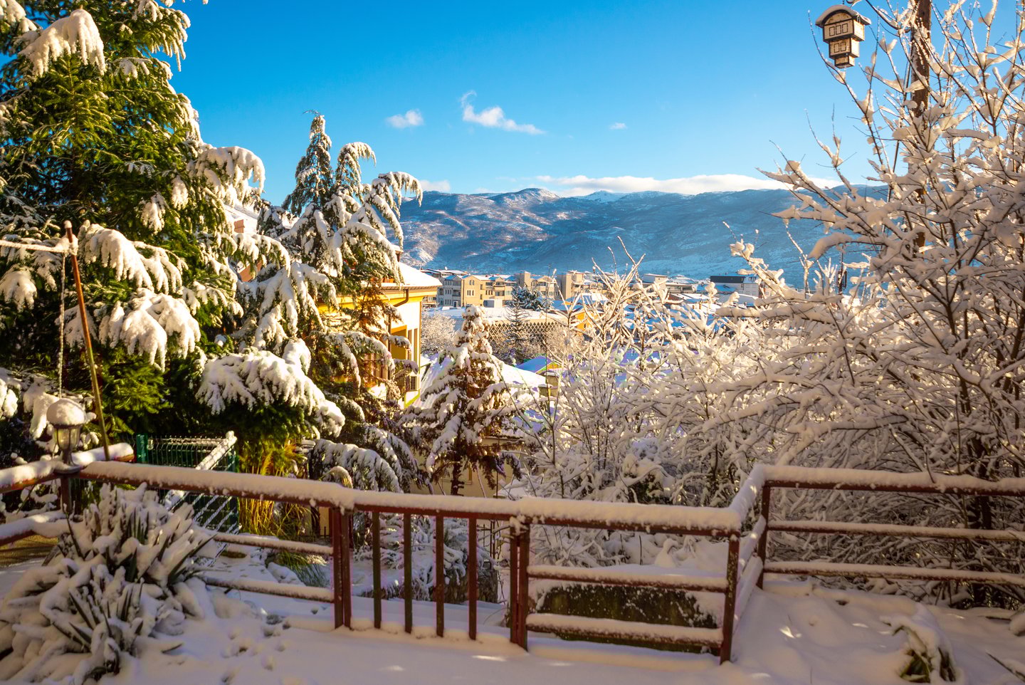 View from the terrace of the mountains of Ohrid old town in winter
