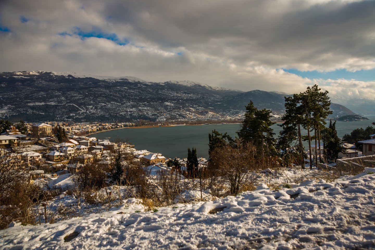 Beautiful winter landscape on Lake Ohrid