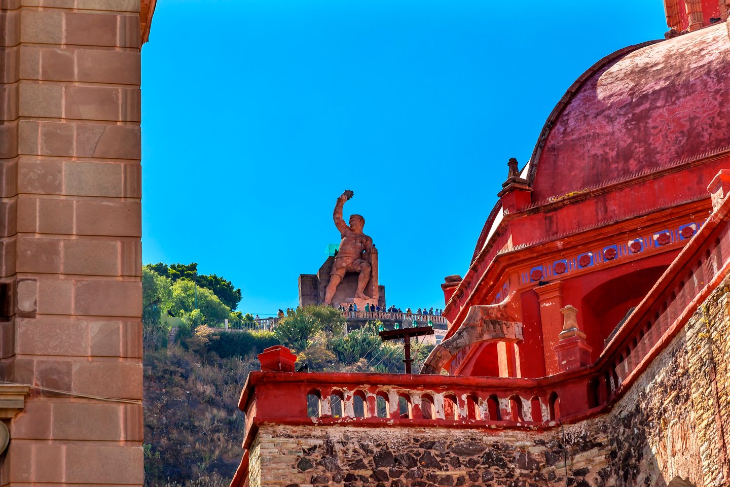 Theater San Diego Church and the El Pipila Statue in Guanajuato, Mexico