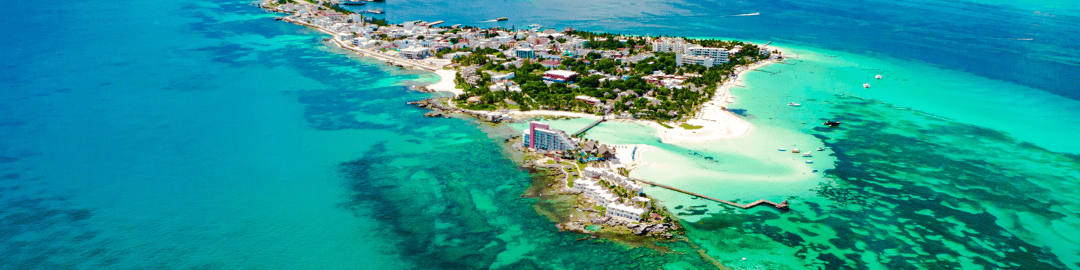 An aerial view of Isla Mujeres, Mexico