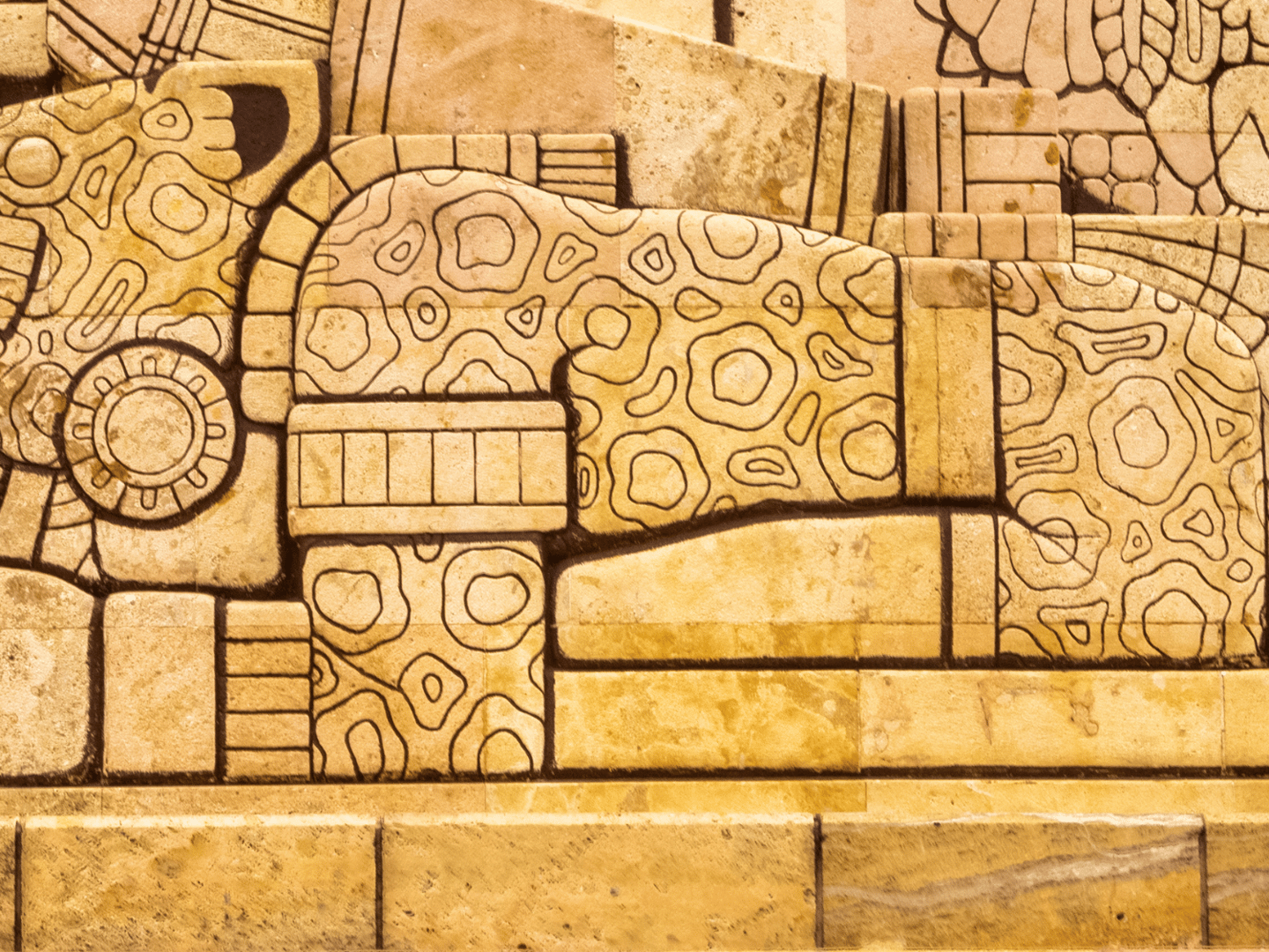 Close-up of Mayan-style jaguar carving on the Monument to the Fatherland in Merida, Mexico