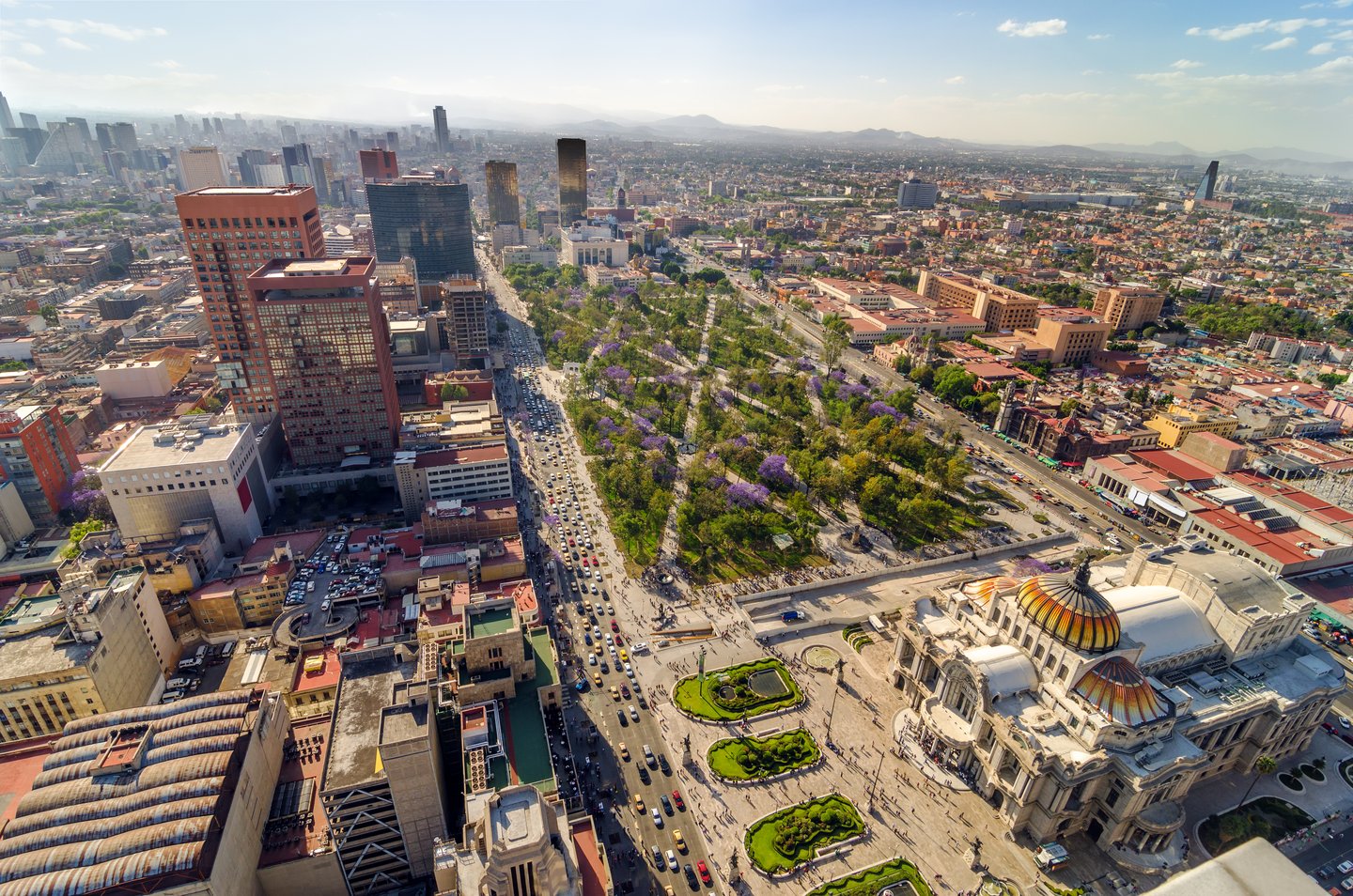 An aerial view of Mexico City on a sunny day
