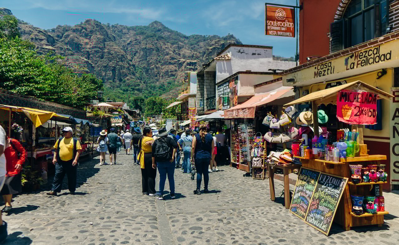 A colourful street in Tepoztlan, Morelos
