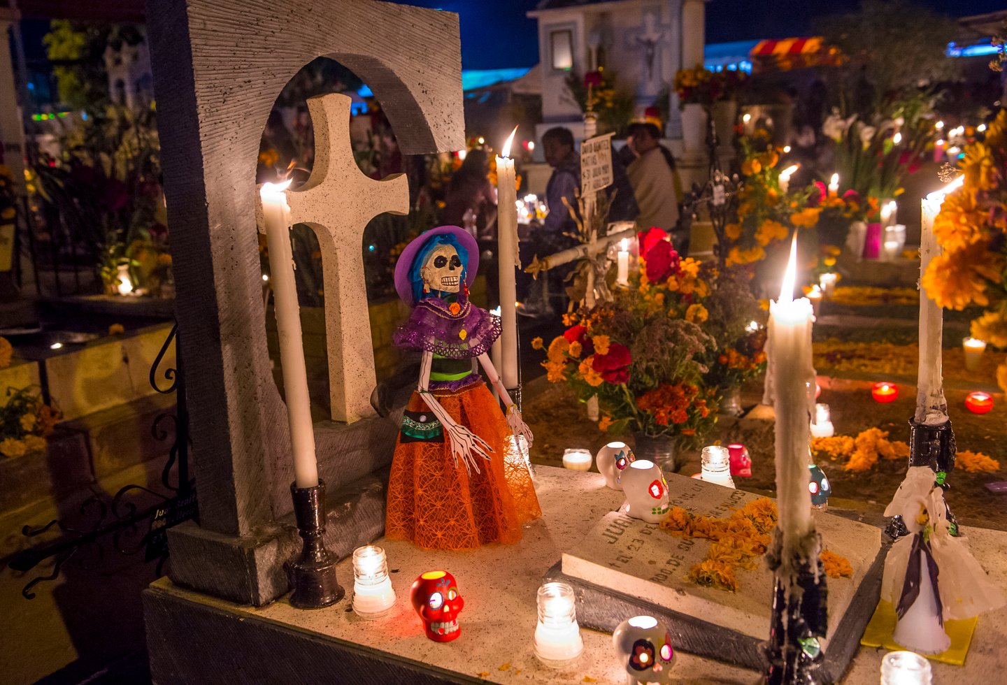 The cemetery decorated for Day of Dead in Oaxaca