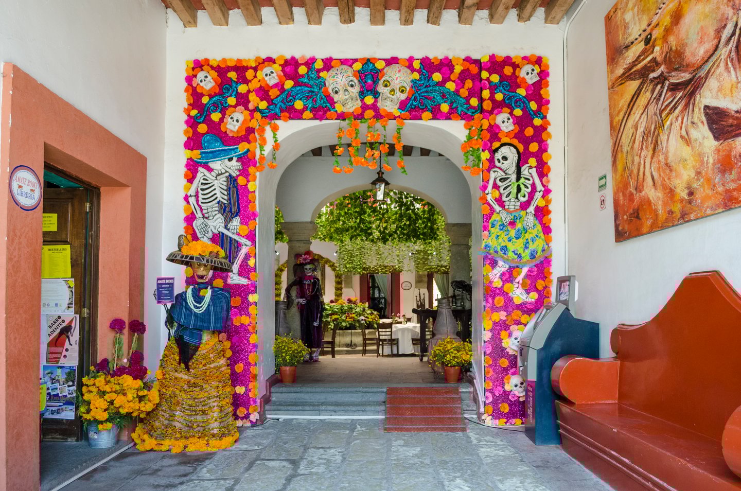 An archway decorated for Day of the Dead in Oaxaca City