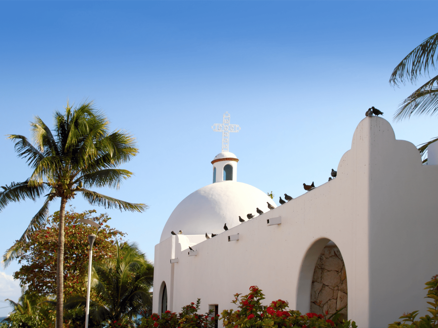 A white church in Playa del Carmen