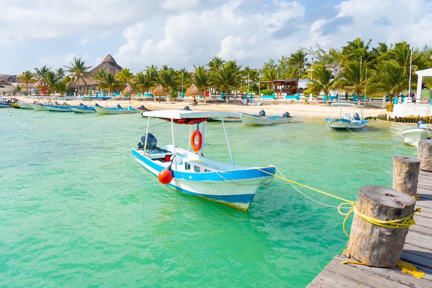 Boat docked near the beach at Puerto Morelos