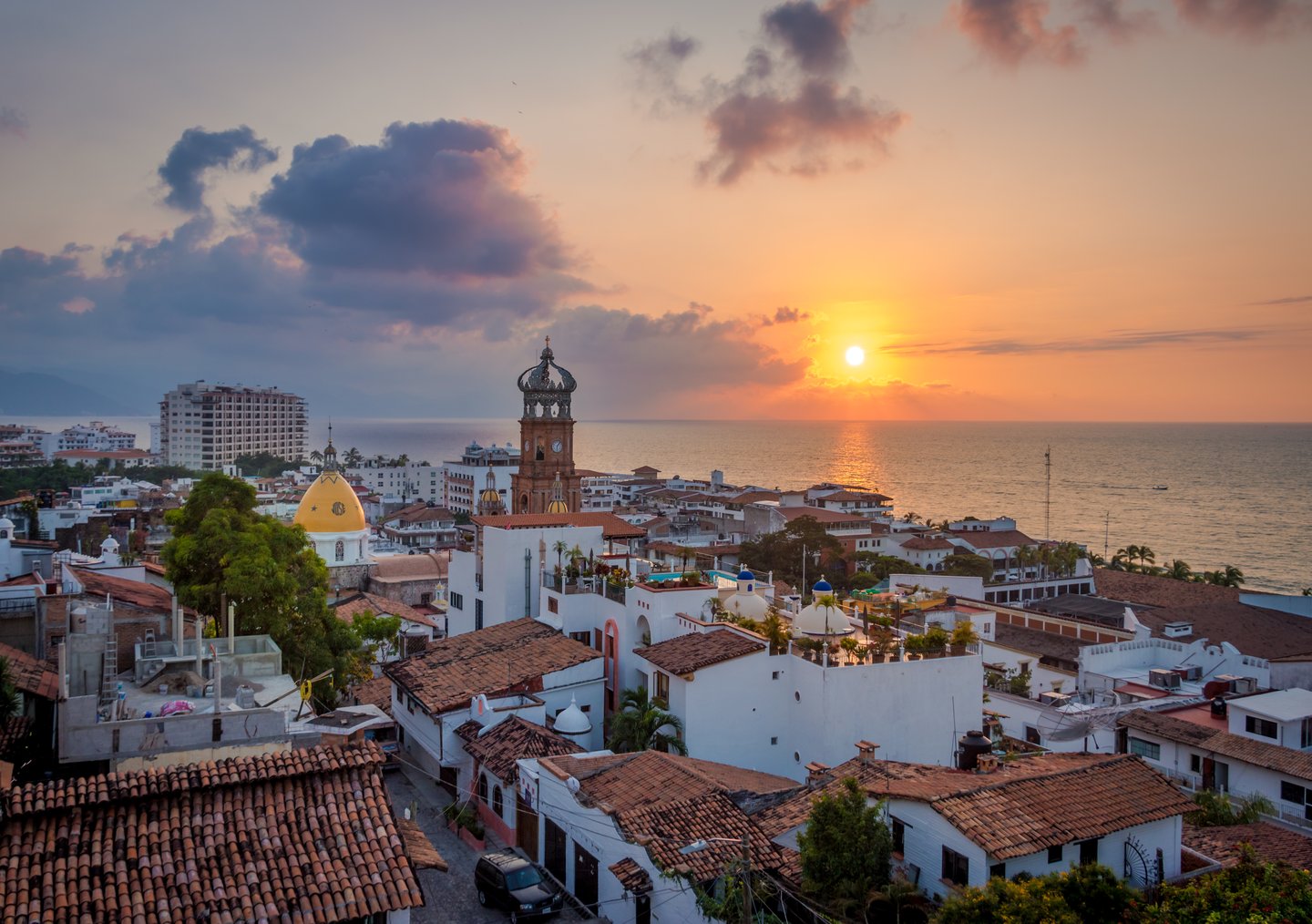Downtown Puerto Vallarta at sunset.